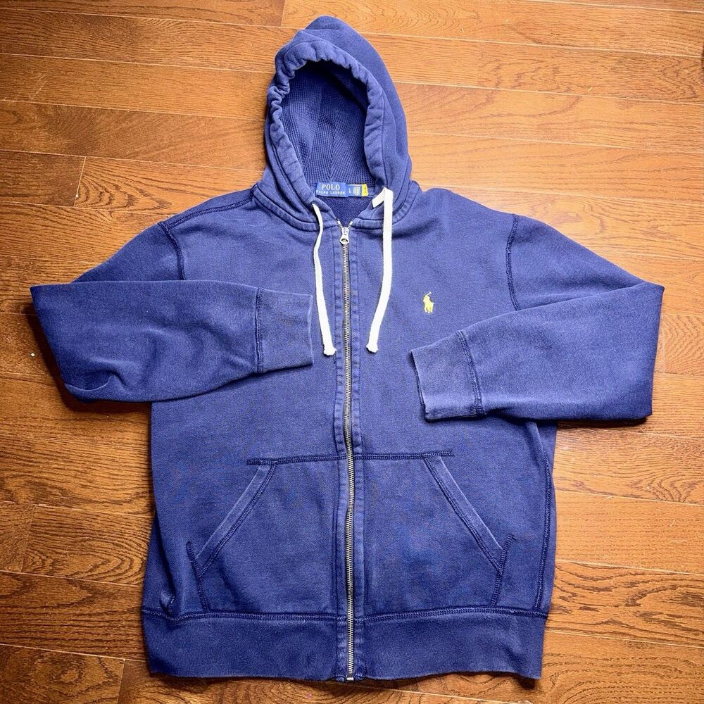 Polo Ralph Lauren Men’s Sz Large Navy Thermal Full Zip Hoodie Sweatshirt Pony - Picture 5 of 16